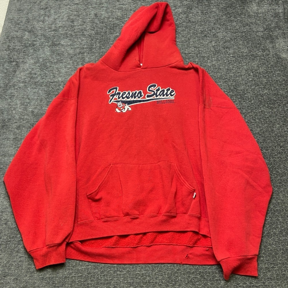 Y2K Russell Athletic Fresno State Bulldogs Hoodie Mens 3XL Red Cotton Fleece
